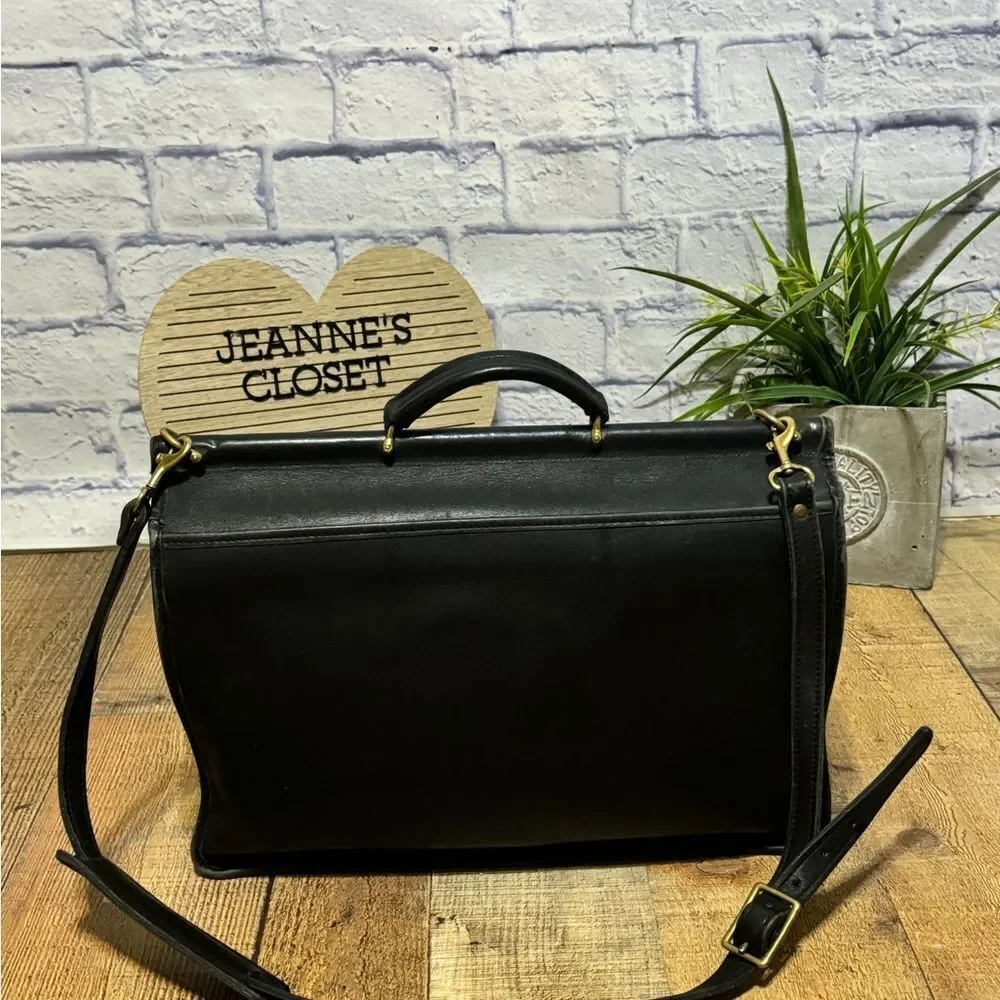 Jack Georges Traditional Classic Satchel Briefcase USA Black Leather handle